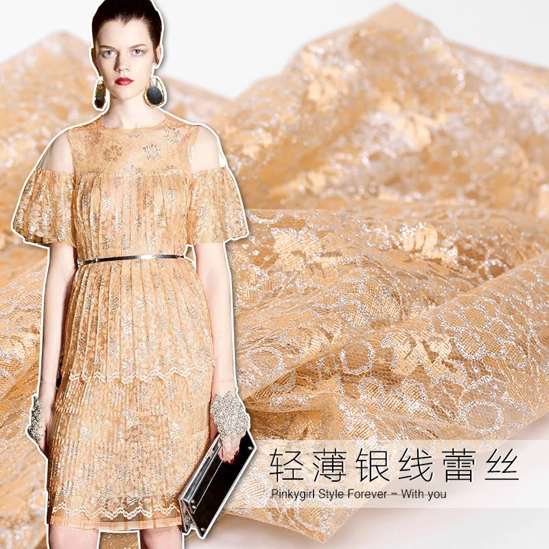 

2017 summer new look high quality silver thread embroidery lace jasmine transparent dress clothing cloth