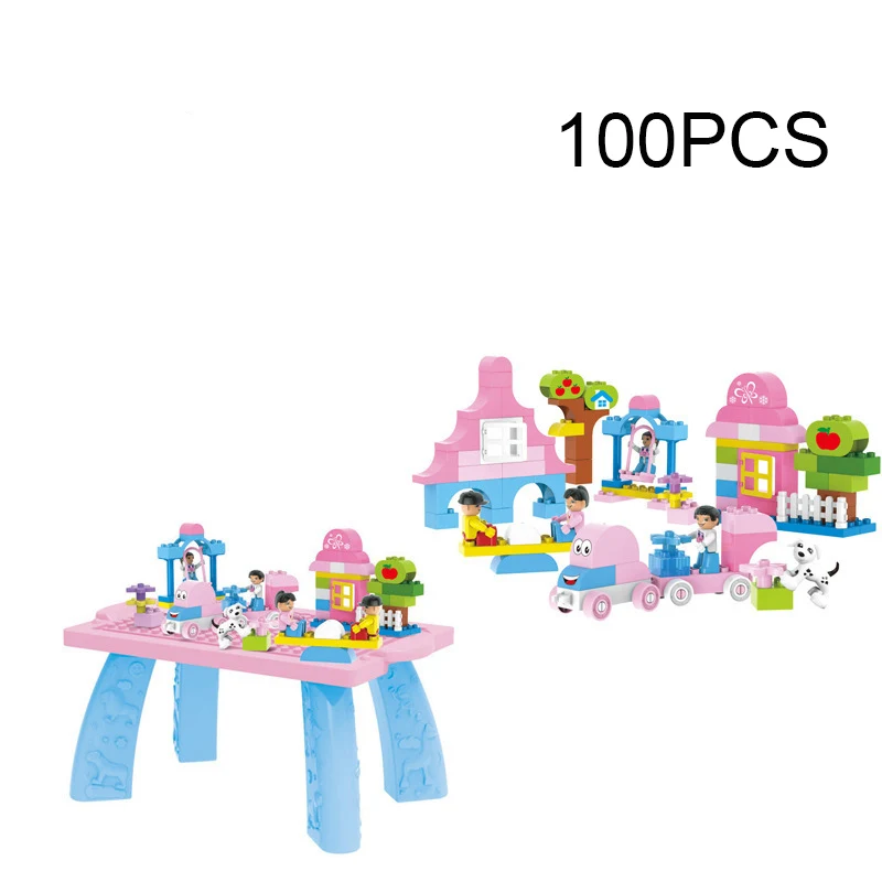 100 шт Большой размер для девочек розовый парк развлечений мечты с настольным столом строительные блоки для детей DIY Кирпичи игрушки Compatable Duploe