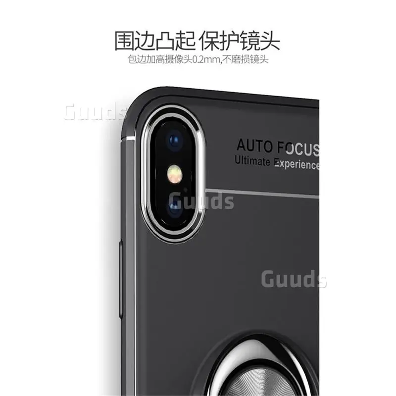 Auto Focus Invisible Ring Holder Soft Phone Case for iPhone X(5.8 inch) - Black