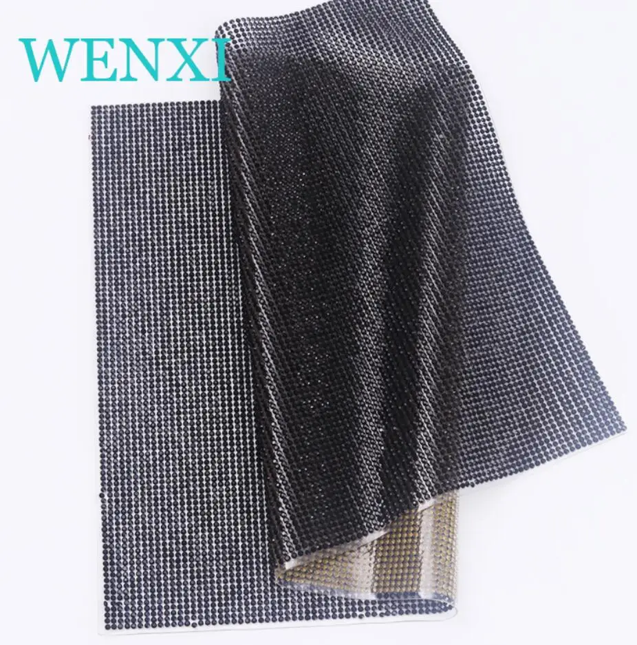 WENXI алмаз исправить Стразы сетчатые повязки цепи с серебряной алюминиевой Хрустальный отделкой сетки 24*40 см SS8 DIY швейная отделка Кристалл - Цвет: Black