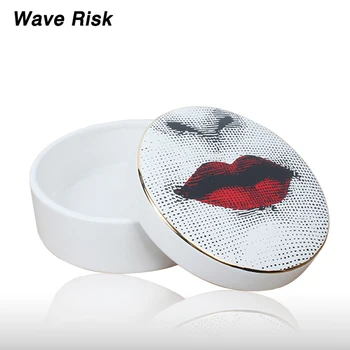 

Nordic big jewelry ceramic storage box fornaset Lina Face earrings pendant necklace collective Supplies craft red mouth canister
