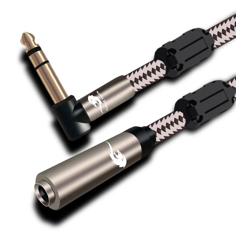 Audio Cable Stereo Male Angle 6 35mm to 6 35mm Female Extension Cable 1 4 Jack TRS Audio Cable OFC Monitor Headphone Shielded