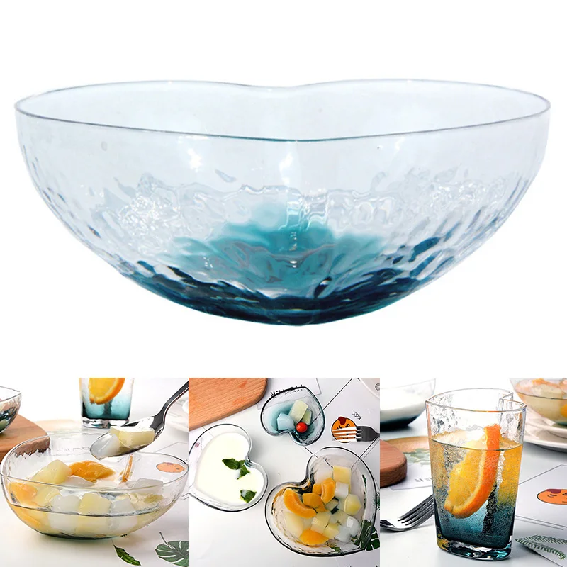 

Fruit Salad Transparent Heart Shaped Crystal Glass Bowl Colorful Dessert Bowl TT-best