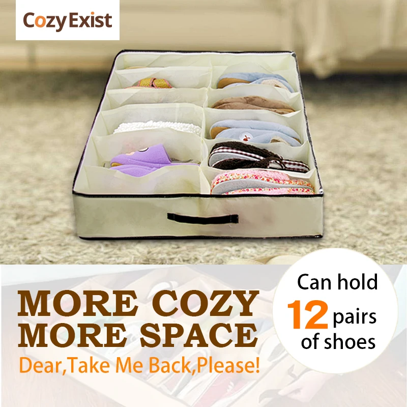 12 cell Under Bed Shoe Organizer Storage Holder Shoes Storage Box Tidy