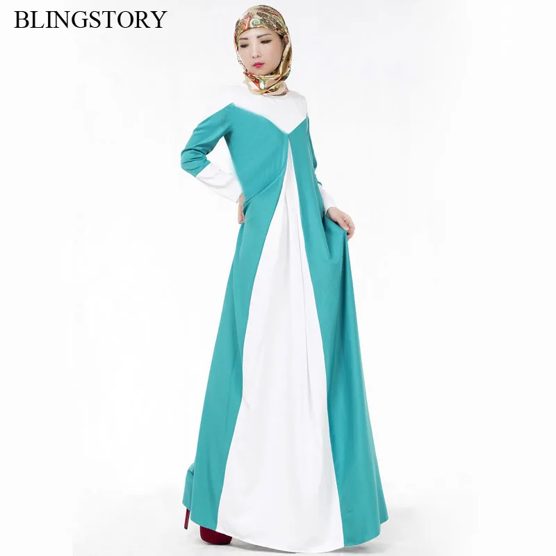 BLINGSTORY мусульманских Для женщин платья Малайзия кафтан Feminino Longo с длинным рукавом Макси Бангладеш платья KKD002