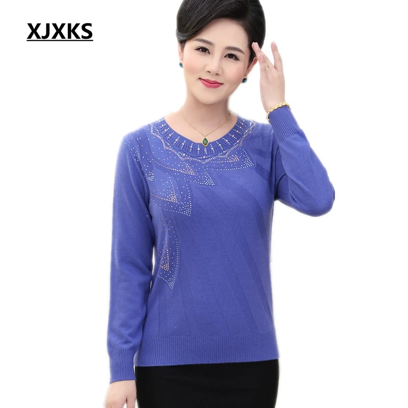 

XJXKS 2017 Spring And Autumn O-Neck Jumper Pullover Feminino Fashion Sweater Loose Big Yards Cashmere Women Sweaters