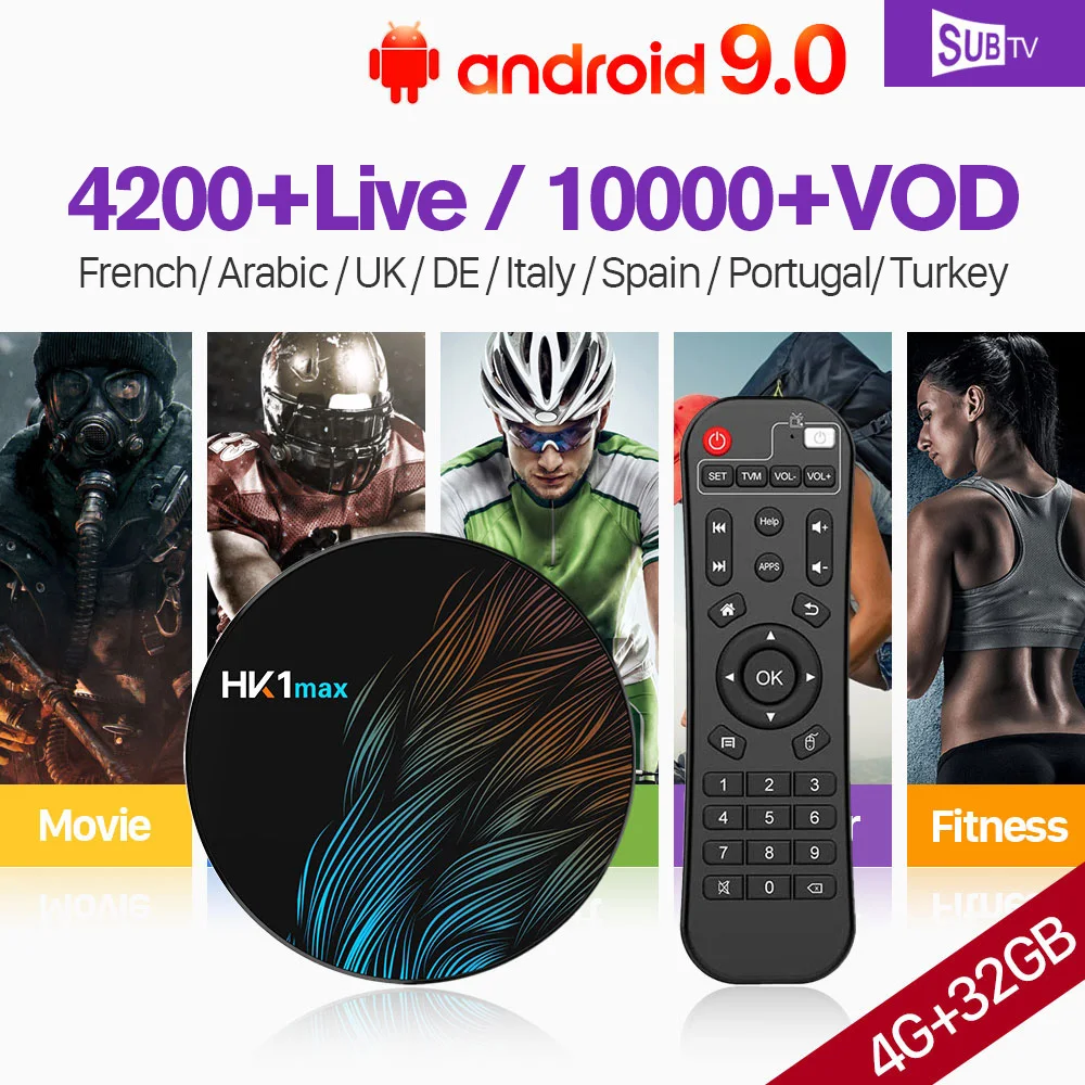 

IPTV France Arabic Italy Canada SUBTV Subscription IP TV HK1 MAX Android 9.0 4G+32G BT Dual-Band WIFI IPTV France Arabic French
