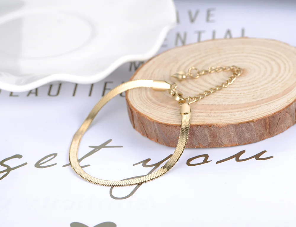 316L Stainless Steel Snake Chain Thin Bracelets For Women Girls Rose Gold Plated Bohemia Party Blade Bracelet B18075 Lokaer