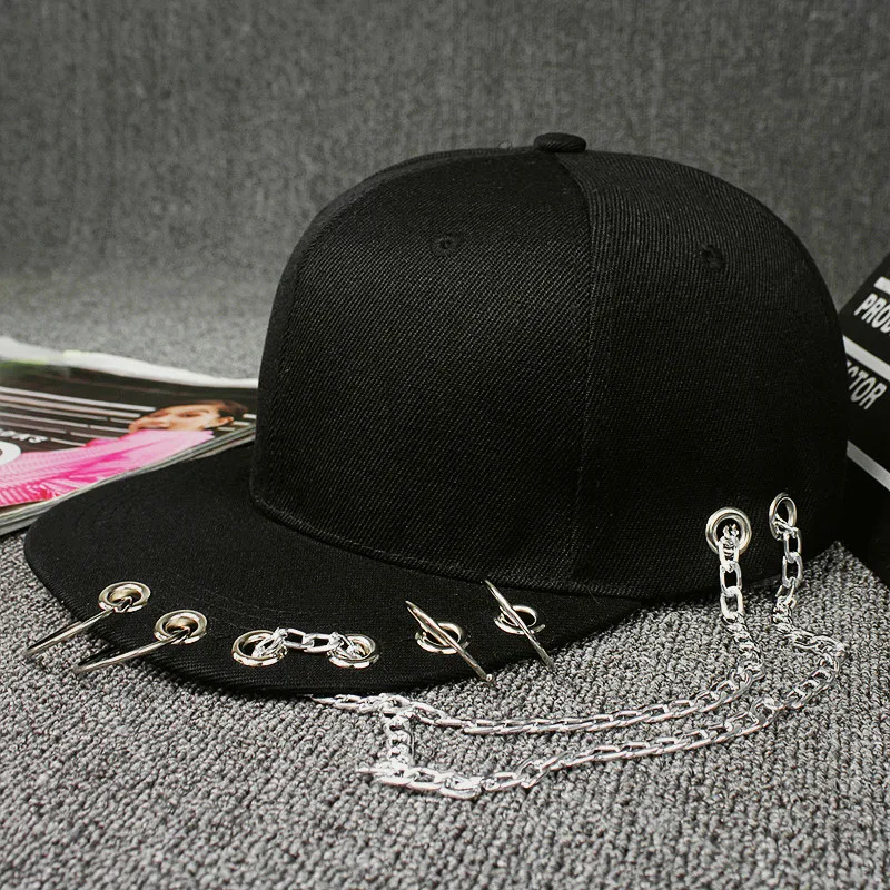 Men Women Baseball Cap Hat Metal Chain Punk Rock Gothic Hip Hop Hood Ring Casual