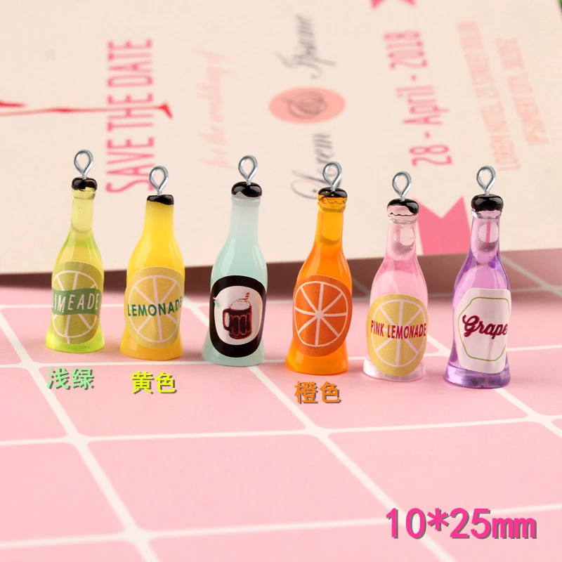 

10pcs 10*25mm Lemonade charm Wine fruit soda bottle cream gum drip gel mobile phone shell material keychain pendant DIY ornament
