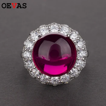 

OEVAS 12*12mm Carats Austrian Crystal High Carbon Diamond Weddinng Rings For Women 100% 925 Sterling Silver Party Fine Jewelry