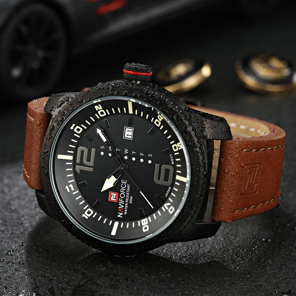 NAVIFORCE мужские часы Топ бренд класса люкс спортивные кожаные мужские часы в стиле милитари водонепроницаемые кварцевые часы Relogio Masculino