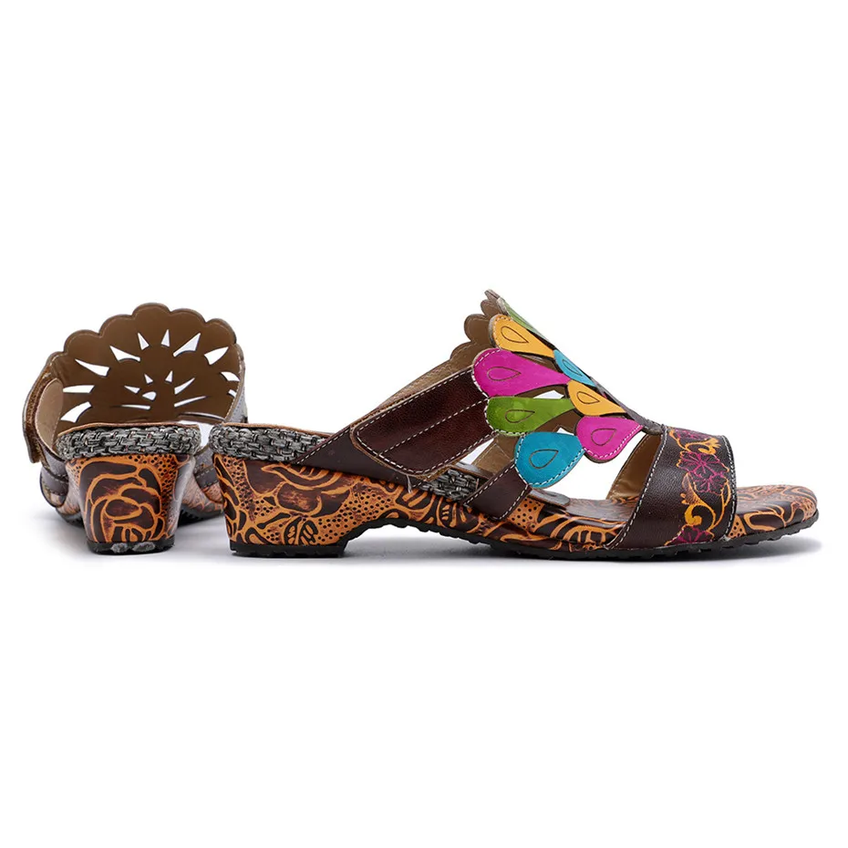 Genuine Leather Bohemian Luxury Slippers Women Shoes Vintage Handmade Peacock Design Summer Beach Slipper Slides Wedge Heels New (9)