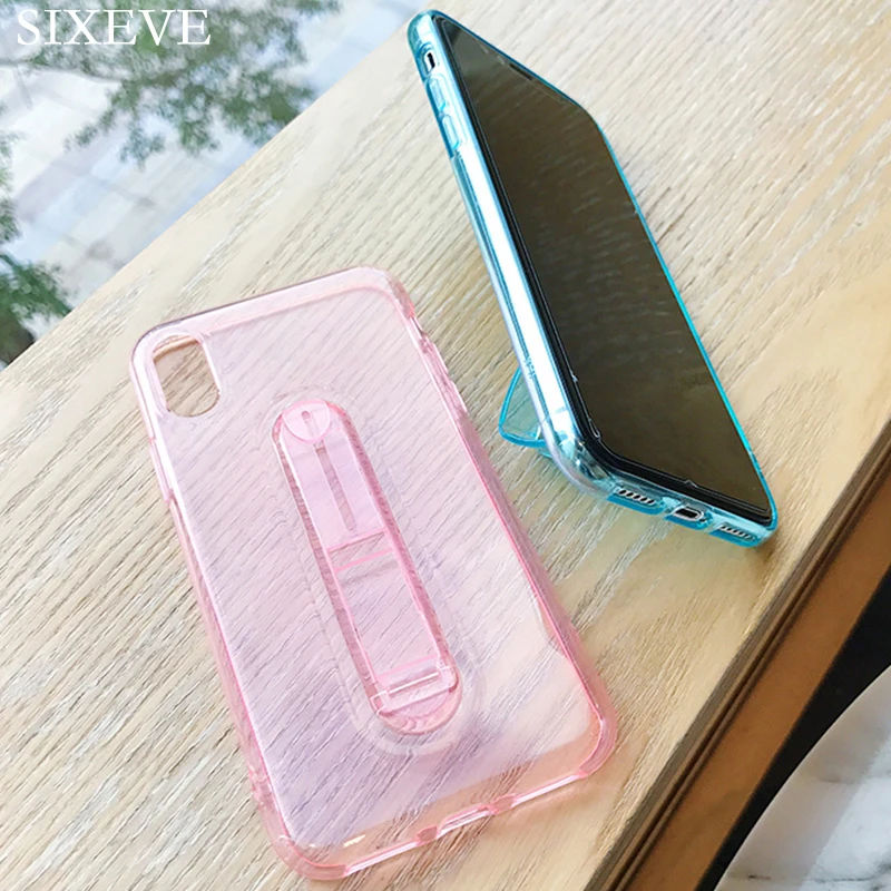 

SIXEVE clear soft Bracket Silicone Case For iPhone 6 s 6S 7 7S 8 Plus X 10 5 5S SE 5SE 6Plus 6SPlus 7Plus 8Plus Cell Phone Cover