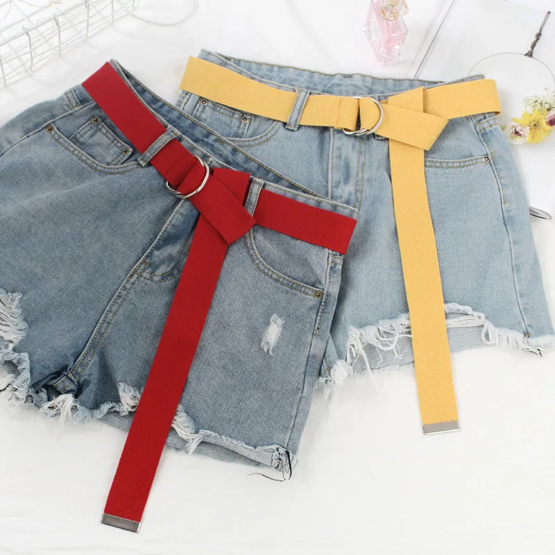 

130 cm Canvas Gothic Harajuku Street Belt Brief Solid Color all-match Jeans D ring buckle Waist Belt