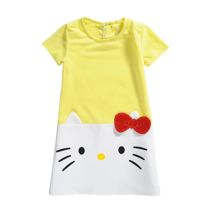 Новая детская хлопковая одежда для девочек, рождественское платье с короткими рукавами и рисунком котенка, длинные футболки для детей 2-9 лет, J553, J568