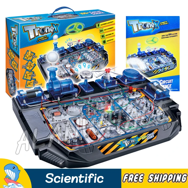 

100 Multi Experiments Electrical Science Sets Flying Fan Radio LED Light Bell Ball Scientific Kits Brain Physics Building Toys