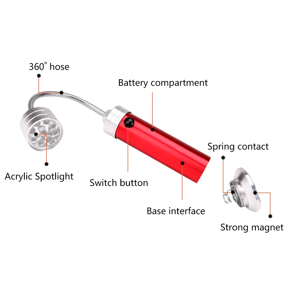 Гибкий шейный светодиодный светильник-Вспышка 1 режим, Настольный светильник 9 светодиодный рабочий светильник-вспышка с магнитом, фонарь, идеальный Настольный светильник, 3* AAA
