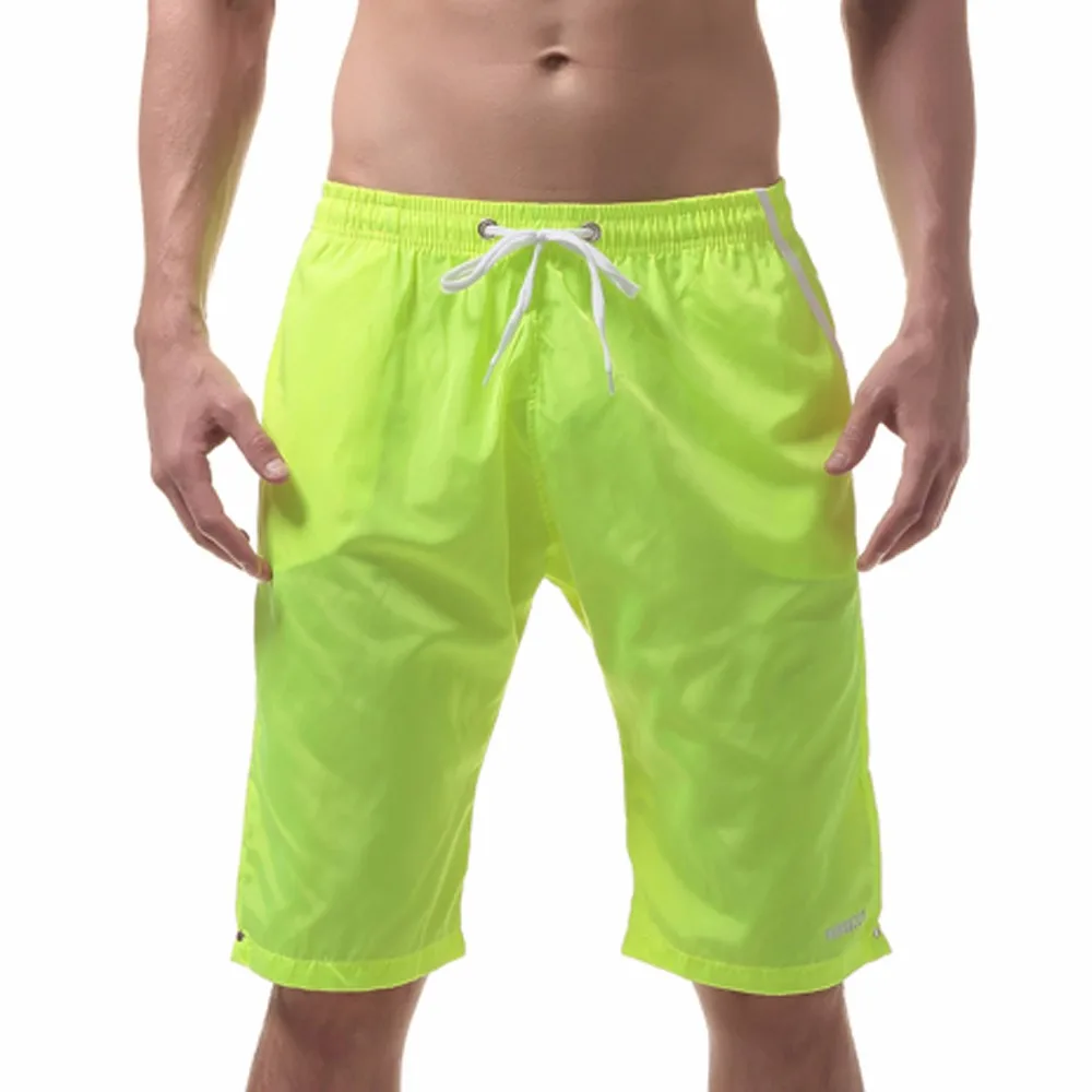 Мужские повседневные однотонные Шорты для плавания, быстросохнущие пляжные штаны для серфинга, бега, дышащие комфортные штаны для фитнеса, тренировок, пляжа - Цвет: Цвет: желтый