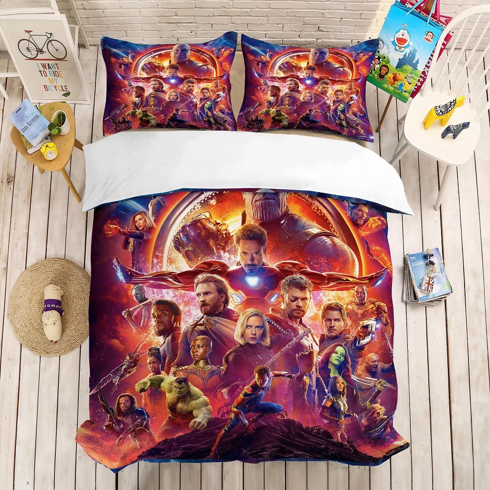 Bedding Set 2/3 Piece Cartoon Super Man/Hulk Thor Microfiber Kid Duvet Cover Set Twin Full Queen King Size Bed Linen Set