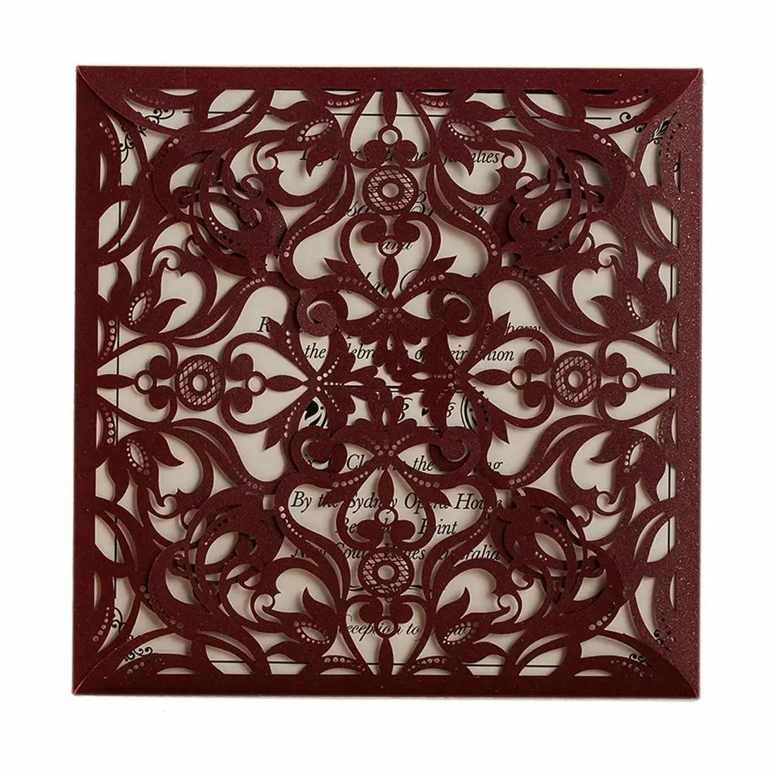 

1 Pcs Burgundy Square Laser Cut Wedding Invitations with Envelope, Blank Birthday Invites for Bridal Shower Dinner Party