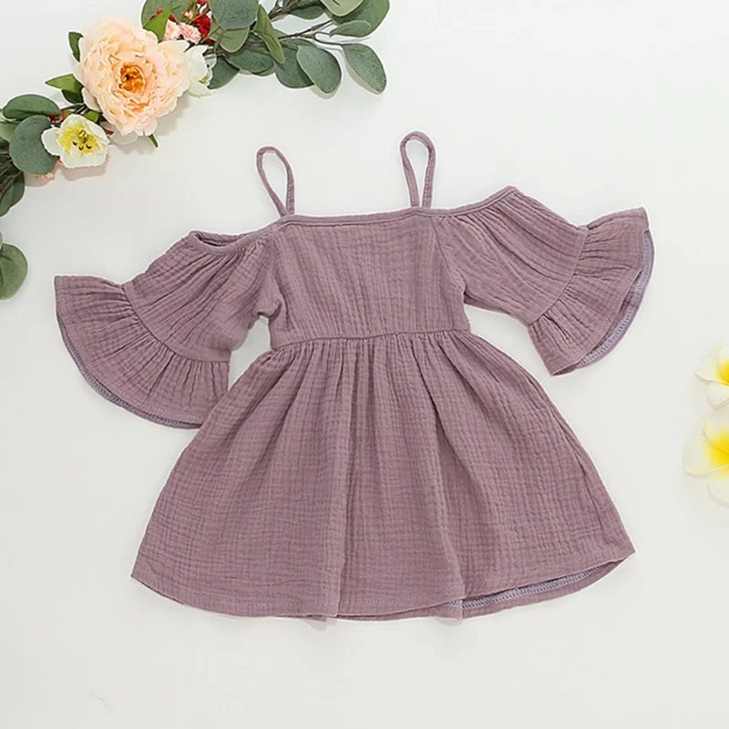 

Summer Girls Dress Casual Baby Girls Off-shoulder Sleeveless Strap Dress Kids Toddler Pageant Sundress