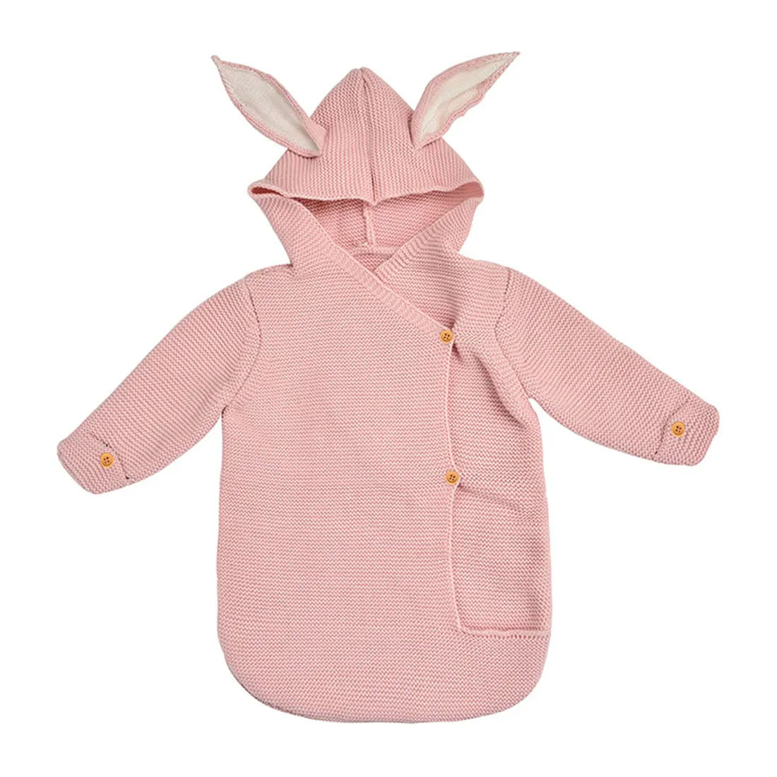 Модное одеяло с капюшоном для новорожденных, спальный комплект для младенца с мультяшными кроличьими ушками, мягкая однотонная накидка