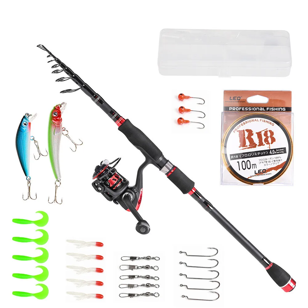 

2018 Newest Fishing Rod Combo Full Kit Telescopic Carbon fiber Fishing Rod Spinning Fishing Reels with Line Lures Hooks Tackle