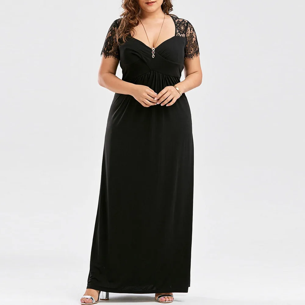 

Plus Size 5XL Summer Sexy Maxi Dress Women Lace V Neck Long Sleeve Party Dress Short Clubware Vintage Dresses Vestidos