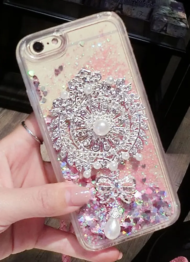 

Quicksand Flowing Floating Glitter with Henna Mandala Floral Dream Catcher Clear Case Cover for iPhoneX XS MAX XR 5S 6S 7 8Plus