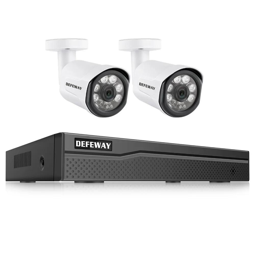 DEFEWAY HD 1080P 4 канальный POE видео система безопасности видеонаблюдения DVR комплект 2000TVL домашняя POE Система 2 камеры 100ft ночное видение