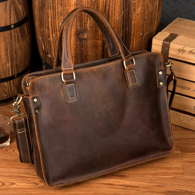 

Luxury Genuine Leather Briefcase Men Briefcase Leather Laptop Bag portfolio men Business bags male briefcase document office bag