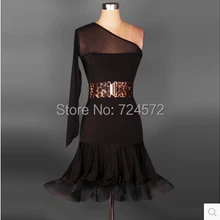 Латинский танцевальный костюм Марля с одним рукавом эластичный, Латиноамериканский танцевальный костюм для женщин конкурс латиноамериканских танцев платье леди танцевальные платья