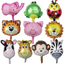 8 sztuk Mini balony w kształcie zwierząt dekoracje na przyjęcie urodzinowe dla dzieci prezenty zabawki dla dzieci lew małpa Zebra jeleń krowa głowa zwierzęcia balon dmuchany