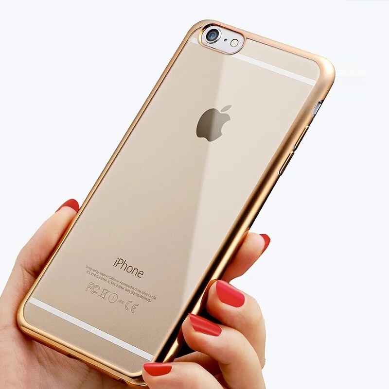 Luxury Ultra Thin Clear Crystal Rubber Plating Electroplating TPU Soft Mobile Phone Case For iPhone 6 6s Plus Cover bag