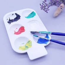 Circle Watercolor Painting Palette Plate 6 Grids Plastic Color Paletter Pallet Children Portable Drawing Tray Art Supplies