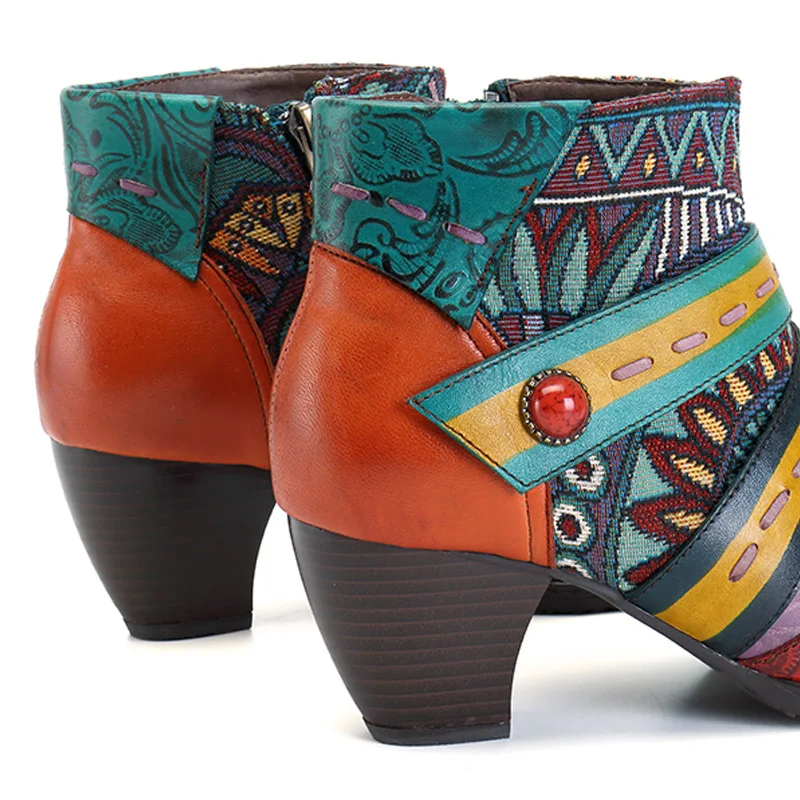 Socofy кожаные сапоги Для женщин натуральная женская кожаная обувь в стиле пэчворк на молнии Женские ботильоны обувь Демисезонный, новинка