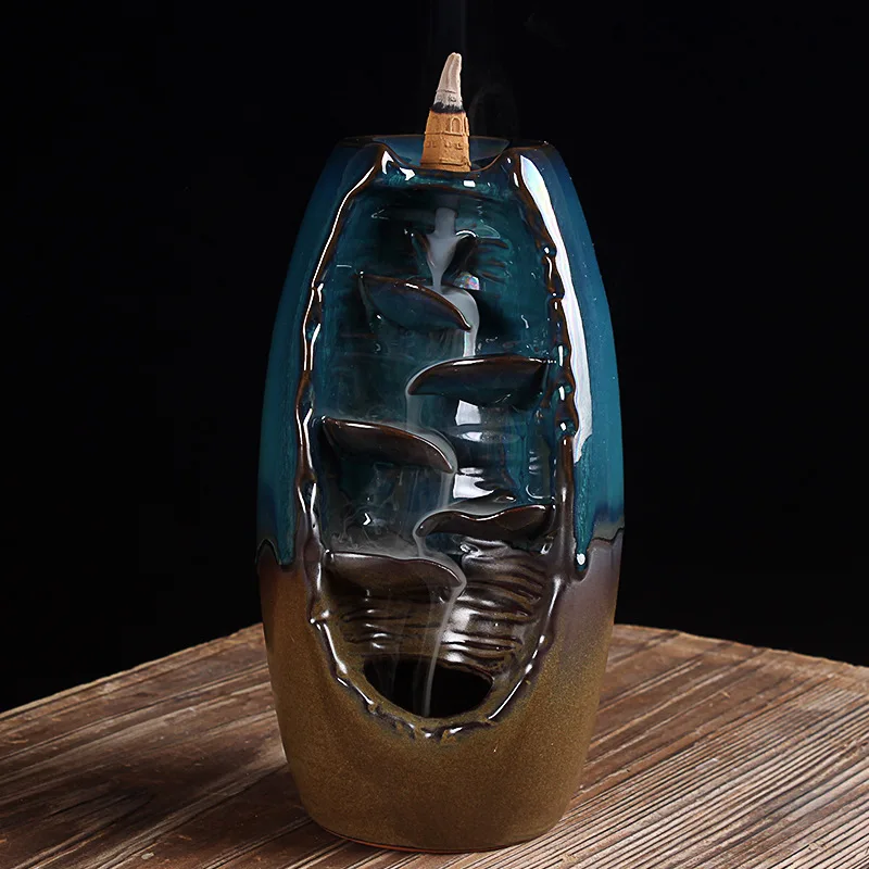 Ceramic Backflow Waterfall Smoke Incense Smoke Burner Censer Holder