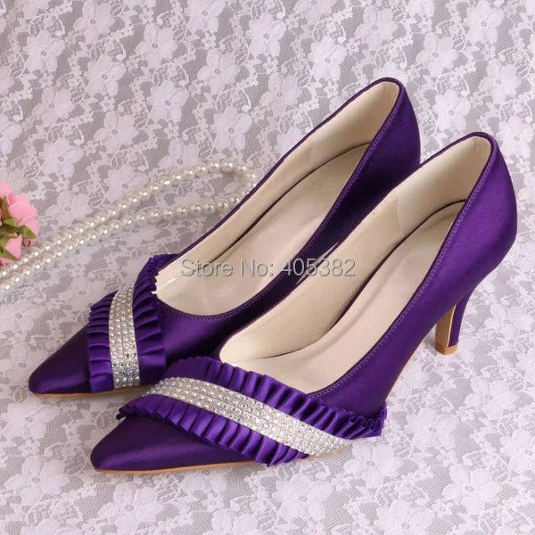 ФОТО Wholesale and Retail Plus Size 42 Ladies Weddding Party Shoes Purple Satin Pointy Toe Dropship