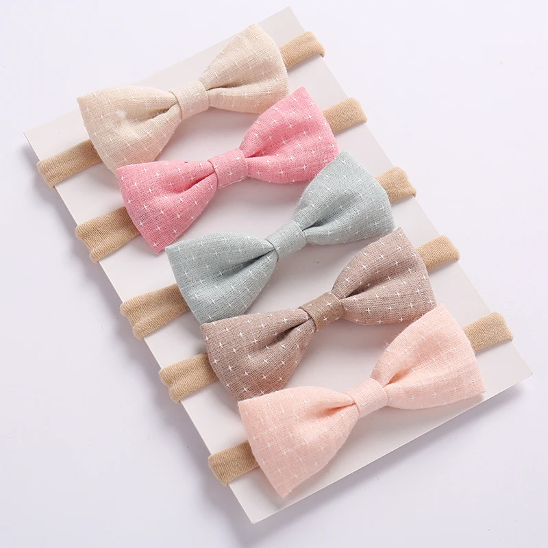 

4pcs/lot Toddler Girls Headbands Summer Spring Newbaby Cute Soft Nylon Headbands Cotton Bowknot Baby Hairbands Hair Accessories