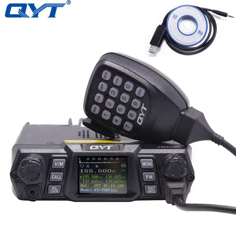 QYT KT-780 Plus 100 Вт Мощный VHF 136-174 МГц Мобильный радиоприемопередатчик KT780 200 каналов большой радиус действия - Цвет: add usb cable