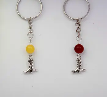 

20pcs Hot Sell Fashion Jewelry Vintage Silver Cowboy Boots&Multicolor Beads Charm Keychain DIY Fit Keyring Accessories Free S795
