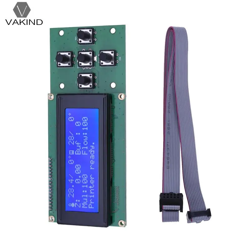 

5 Keys 2004LCD 4x20 Characters Wide LCD Screen Display 3D Printer Parts Accessories with Flat Ribbon Cable Cord Wire