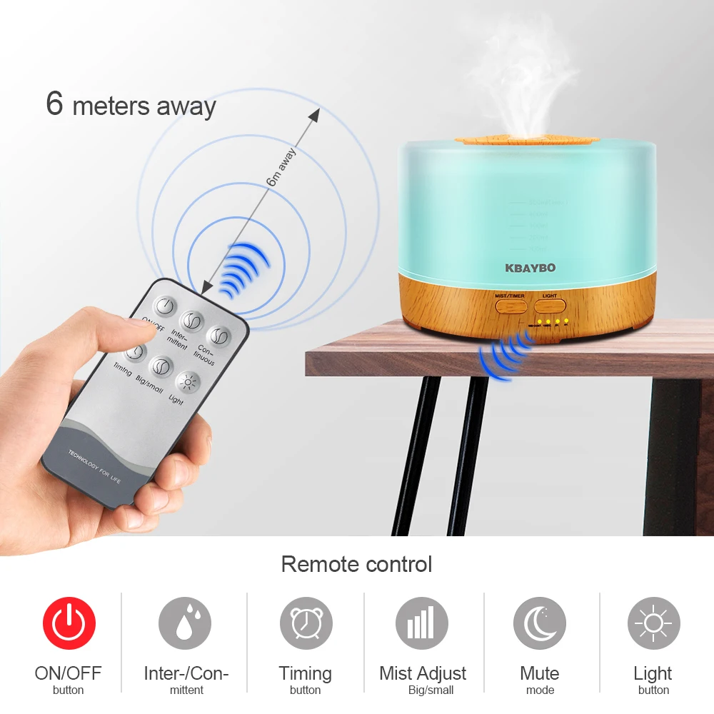 Kaufen KBAYBO 500ml Ultraschall luftbefeuchter led licht holzmaserung Ätherisches Öl Diffusor aromatherapie nebel maker 24V Fernbedienung