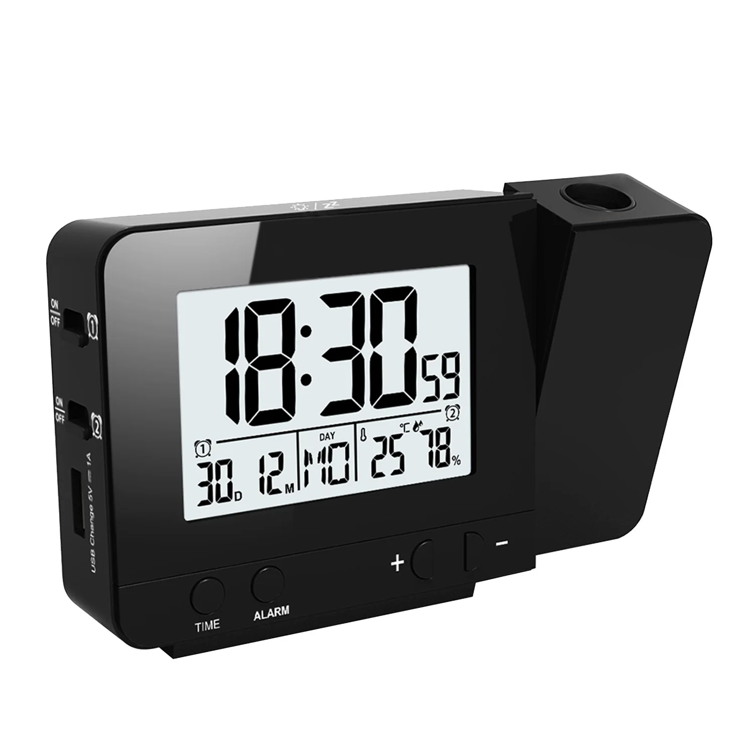 2018 LED Display Projector Clock With Backlight Battery Powered Rotate