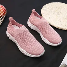 Повседневные кроссовки, женский, сетчатый, дышащий, до щиколотки, без застежки, спортивная обувь на плоской подошве, кроссовки, Zapatillas de deporte, Прямая поставка