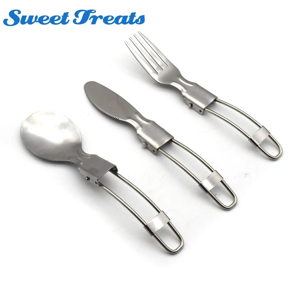 

Sweettreats 3 in 1 Foldable Outdoor Camping Picnic Tableware High Quality Stainless Steel Folding Fork