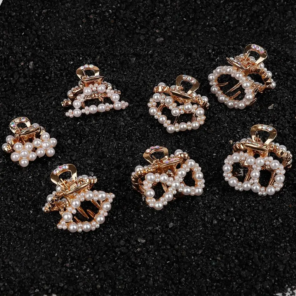 1Pc Luxury Rhinestone Pearls Metal Geometric Hairpins Crab Hair Claws butterfly hair clips for Girl Styling Accessories Headwear