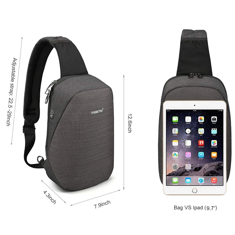 Tigernu Anti theft Crossbody Bag Casual Men Chest Bag Waterproof Male Sling Bag Messenger Bag Fit 9.7