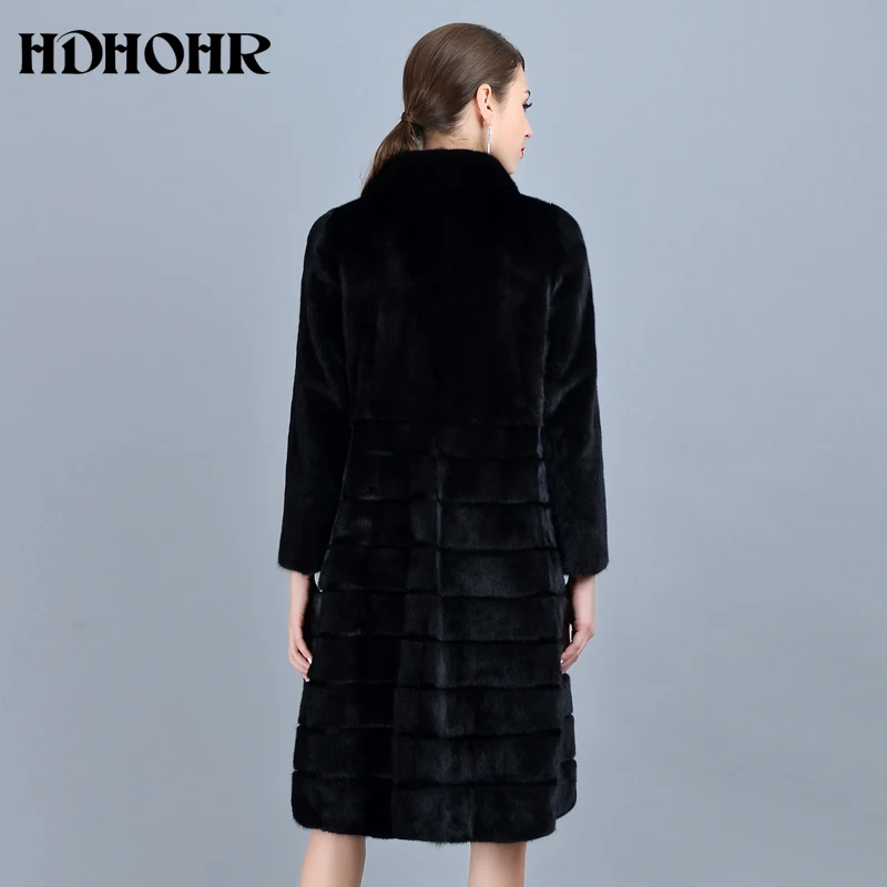 HDHOHR 2018 Fashion Natural Mink Fur Coats Women Good Quality Black Genuine Fur Parkas Warm Winter Long Real Mink Jacket Female Coats